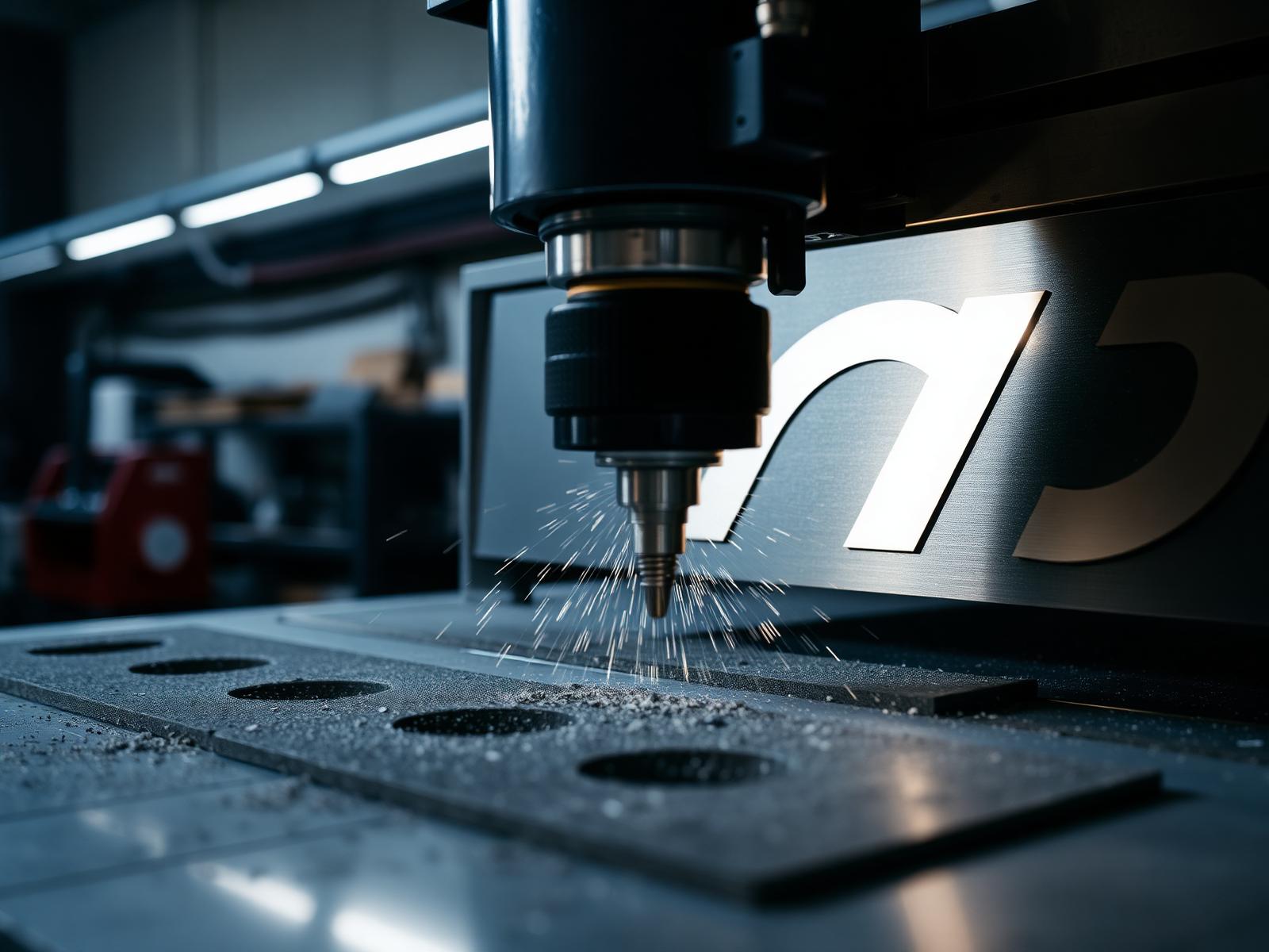 CNC machine cutting an aluminum sign panel